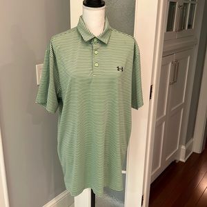 Mens Under Armour heat gear lime and gray stripe polo shirt, XL